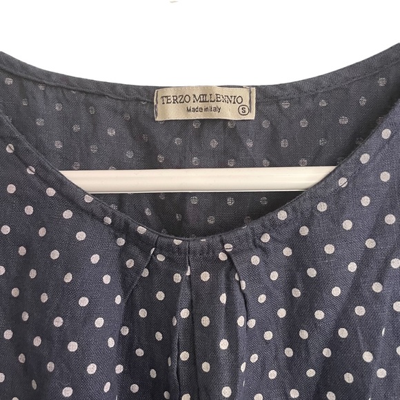 Tezro Millennio Italy 100% Linen Tunic Style Top Size S Blue & White Polkadot - Picture 6 of 8